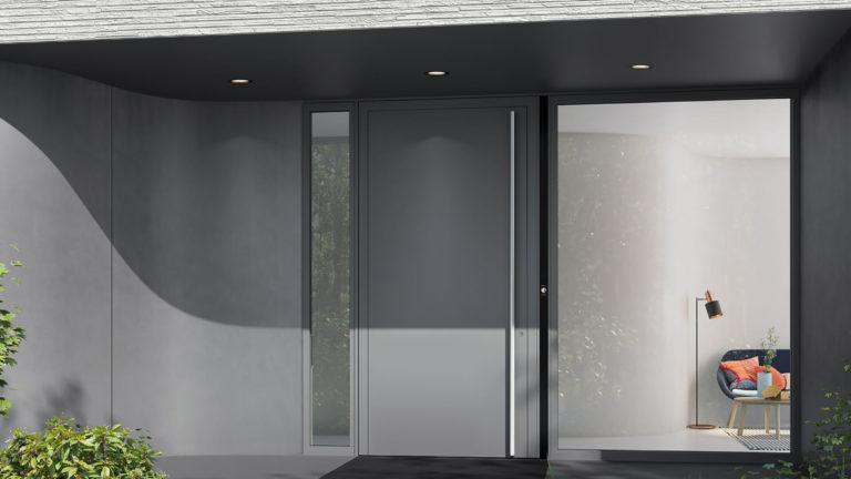 a modern grey glass door